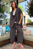 Sandbar Linen Blend Drape Front Cap Sleeve Gilet Chocolate